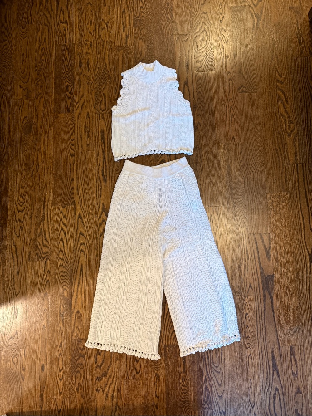 Rebecca Taylor Cream Knit Two-Piece Set with Crochet Trim